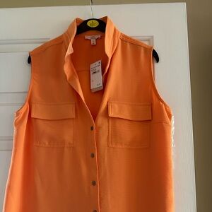 NWT orange sleeveless button down